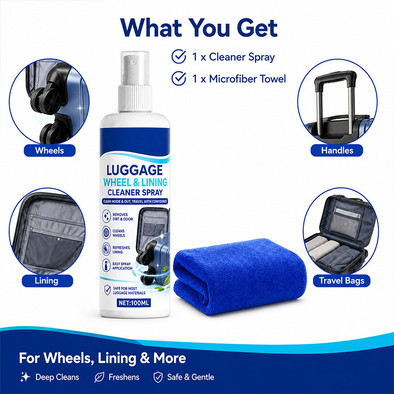🔥 Multi-Surface Luggage Cleaning Spray – Gentle Formula for ABS, Polycarbonate, Leather & Canvas – Ideal for Pre-Trip & Post-Travel Care 🧳🧴