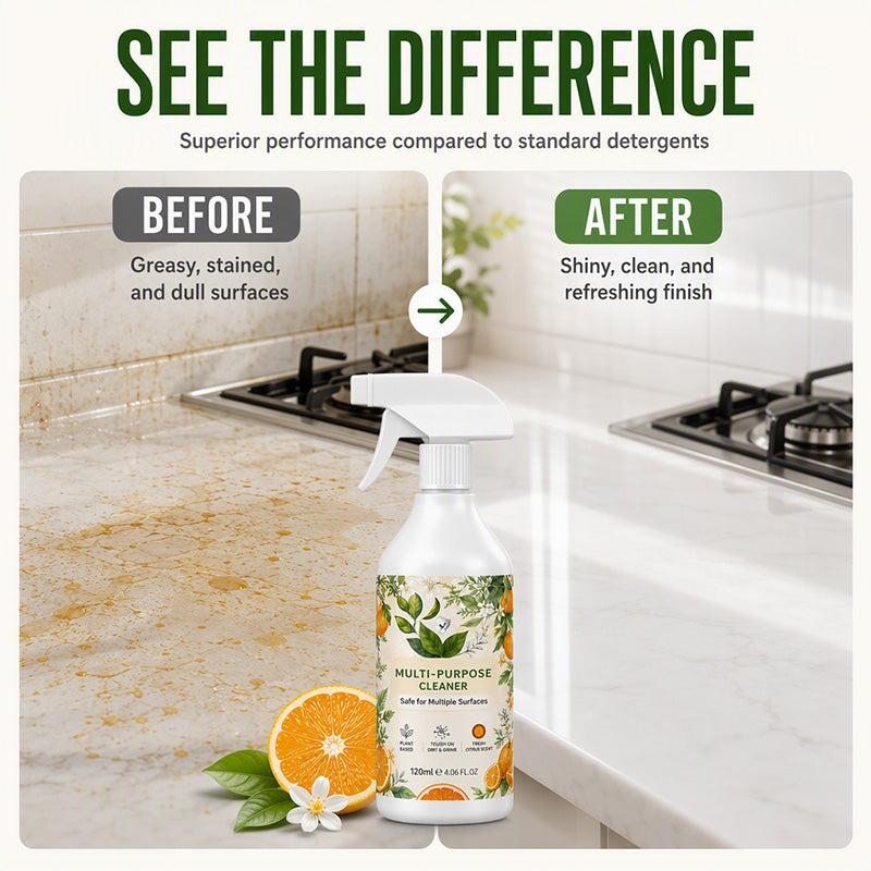 🔥 All-Purpose Cleaner Spray – Plant-Based Citrus Formula, Cuts Grease & Shines Glass – Safe for Kitchen, Bathroom & Dining Tables 🍋🧽