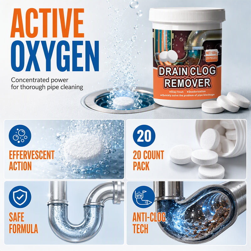 🔥 Active Oxygen Drain Clog Remover – Effervescent Tablets with Powerful Scrubbing Action – Ideal for Kitchen Sinks, Bathtubs & Floor Drains 🚿🧴