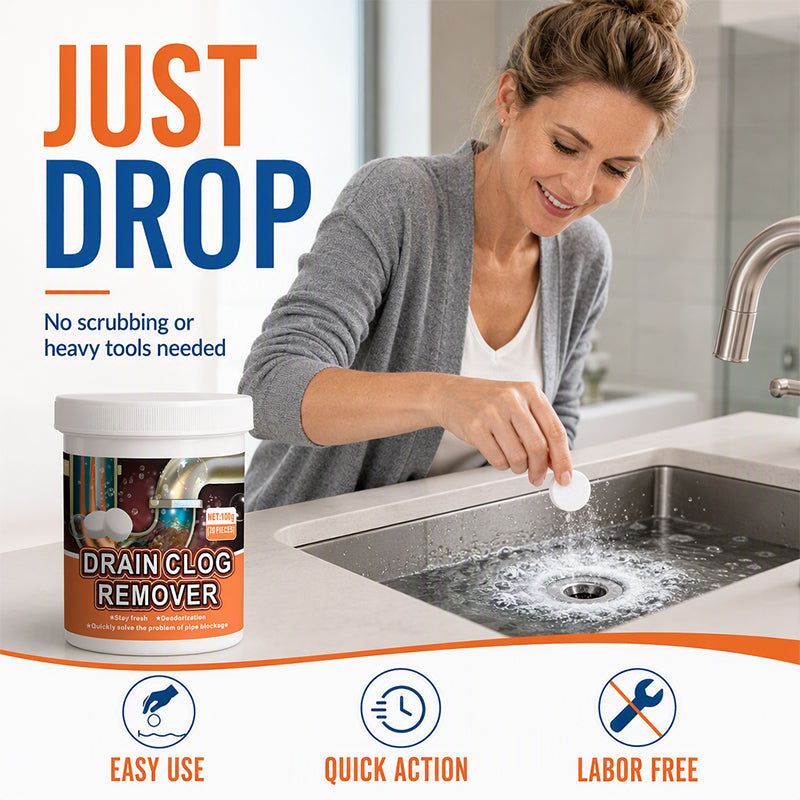 🔥 Active Oxygen Drain Clog Remover – Effervescent Tablets with Powerful Scrubbing Action – Ideal for Kitchen Sinks, Bathtubs & Floor Drains 🚿🧴