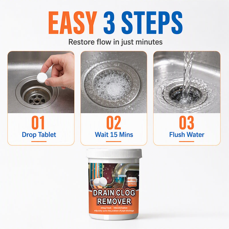 🔥 Active Oxygen Drain Clog Remover – Effervescent Tablets with Powerful Scrubbing Action – Ideal for Kitchen Sinks, Bathtubs & Floor Drains 🚿🧴