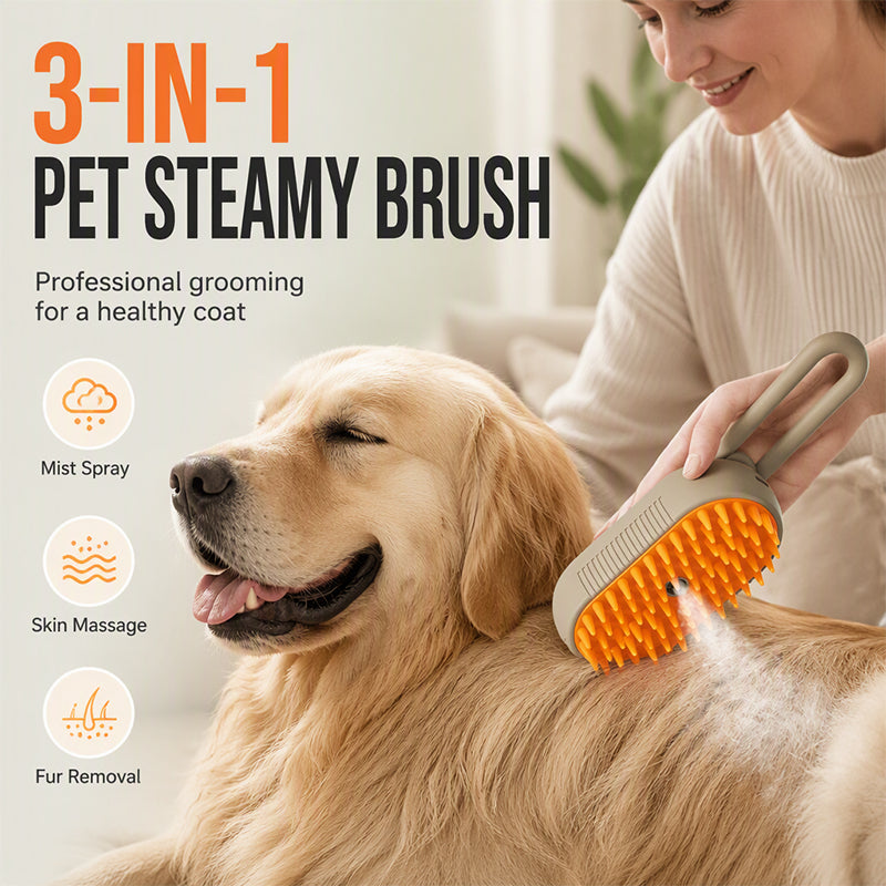 🔥 3-in-1 Pet Spray Massage Brush – Ultrasonic Steam Technology with 84 Silicone Tips – Ideal for Shedding Control & Relaxing Massage 🐕🛁