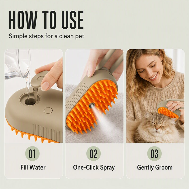 🔥 3-in-1 Pet Spray Massage Brush – Ultrasonic Steam Technology with 84 Silicone Tips – Ideal for Shedding Control & Relaxing Massage 🐕🛁