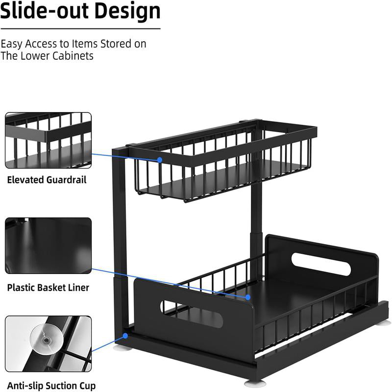 🔥 2-Tier Carbon Steel Organizer – Sliding Drawer & Ventilated Grid, Holds 50 lbs – Ideal for Under-Sink Cabinets, Desks & Bathrooms 🗄️✨