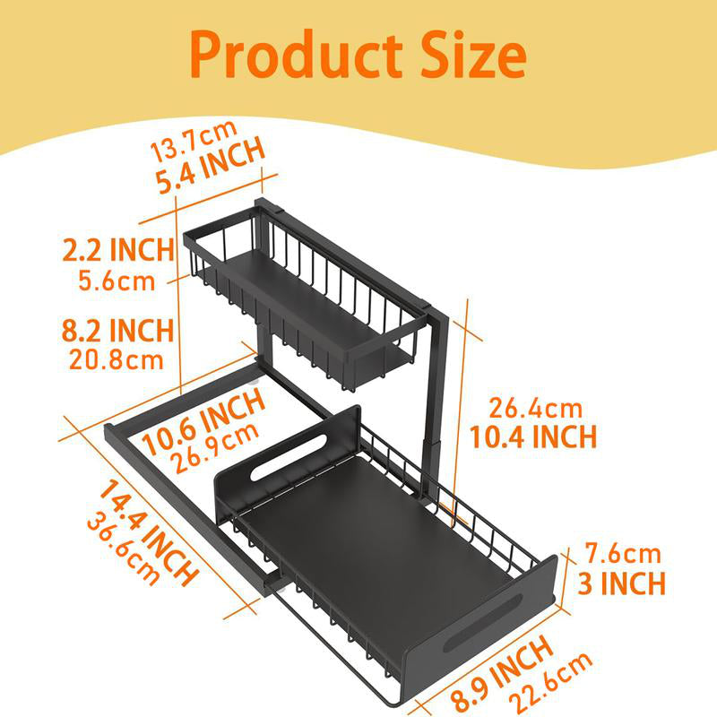 🔥 2-Tier Carbon Steel Organizer – Sliding Drawer & Ventilated Grid, Holds 50 lbs – Ideal for Under-Sink Cabinets, Desks & Bathrooms 🗄️✨