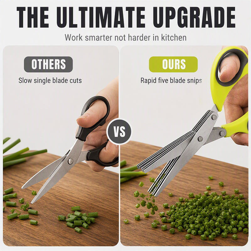 🔥 Multi-Layer Stainless Steel Kitchen Scissors – 5-Blade Herb Cutter with Ergonomic Handle – Ideal for Herbs, Scallions & Fresh Garnishes ✂️🌿