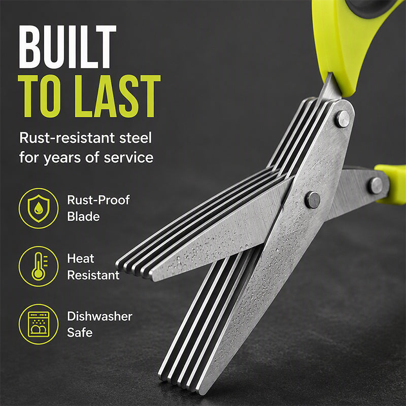 🔥 Multi-Layer Stainless Steel Kitchen Scissors – 5-Blade Herb Cutter with Ergonomic Handle – Ideal for Herbs, Scallions & Fresh Garnishes ✂️🌿