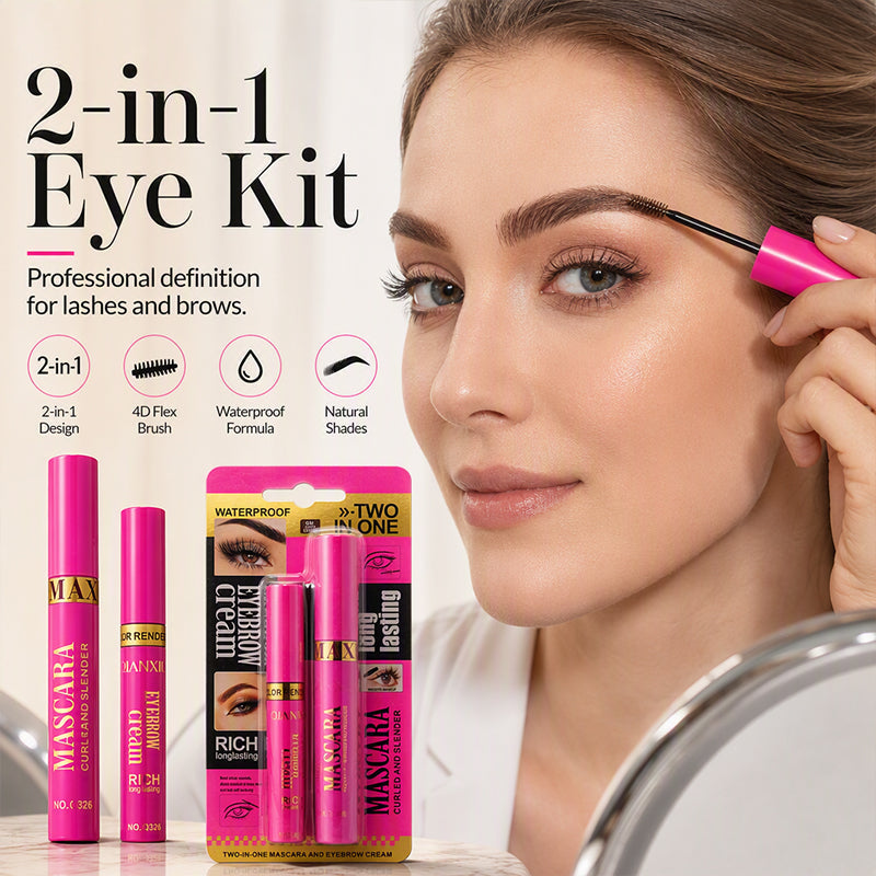 🔥 2-in-1 Mascara & Eyebrow Cream Set – Waterproof & Smudge-Proof, 4 Natural Brow Shades – Ideal for All-Day Wear & Easy Removal 👁️💄