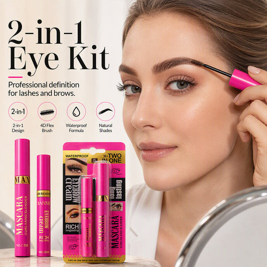 🔥 2-in-1 Mascara & Eyebrow Cream Set – Waterproof & Smudge-Proof, 4 Natural Brow Shades – Ideal for All-Day Wear & Easy Removal 👁️💄