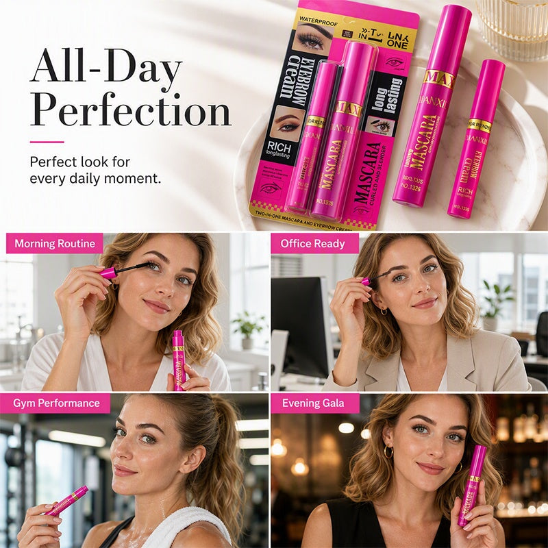 🔥 2-in-1 Mascara & Eyebrow Cream Set – Waterproof & Smudge-Proof, 4 Natural Brow Shades – Ideal for All-Day Wear & Easy Removal 👁️💄