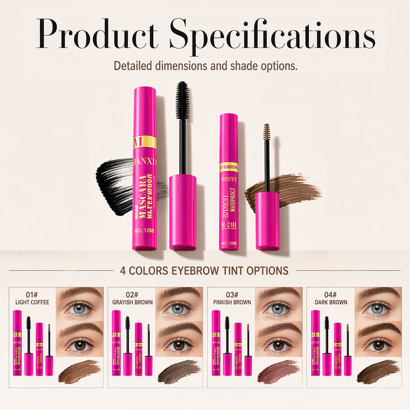 🔥 2-in-1 Mascara & Eyebrow Cream Set – Waterproof & Smudge-Proof, 4 Natural Brow Shades – Ideal for All-Day Wear & Easy Removal 👁️💄