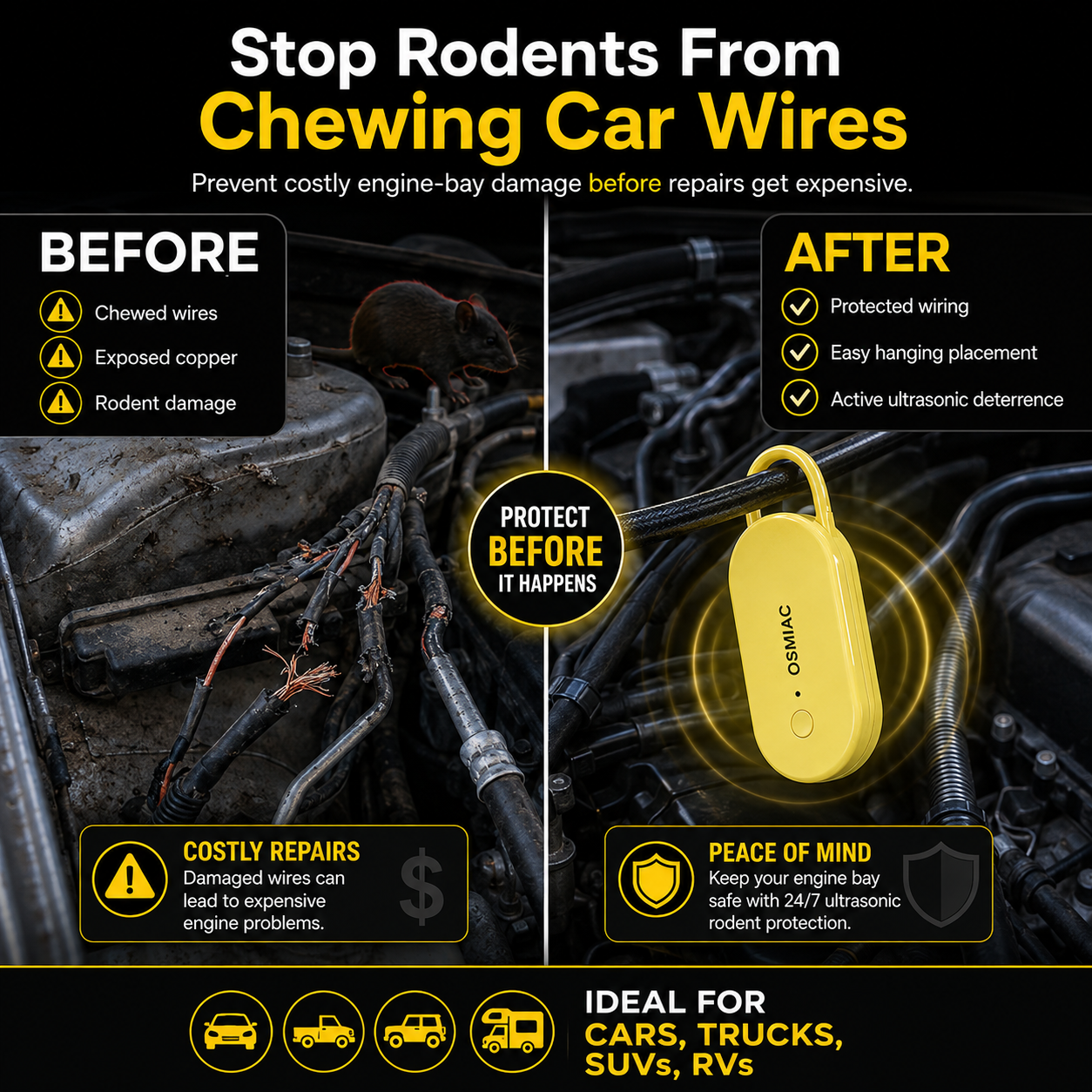 📢📢50% OFF !! ⏰Portable Ultrasonic Pest Repeller with Hanging Hook for Car