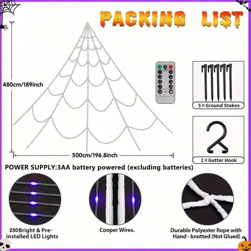 🥳2026 TOP PICK🥳 Spider Web Decor Light – 5M Hanging Design, Battery Operated, Includes Stakes & Hook – Indoor/Outdoor Use! 🎃💀