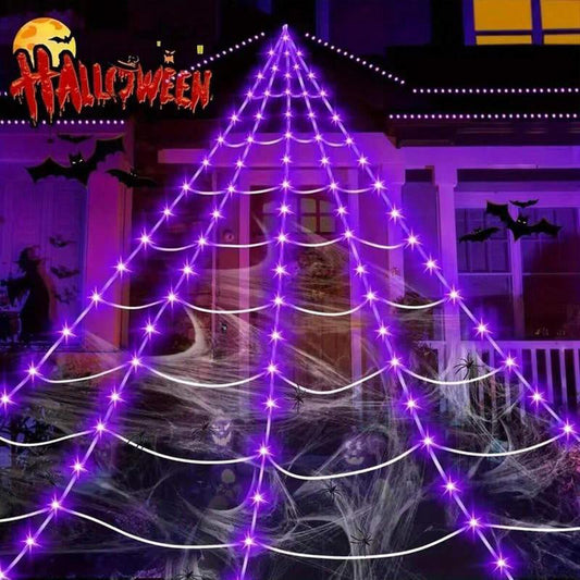 🥳2026 TOP PICK🥳 Spider Web Decor Light – 5M Hanging Design, Battery Operated, Includes Stakes & Hook – Indoor/Outdoor Use! 🎃💀