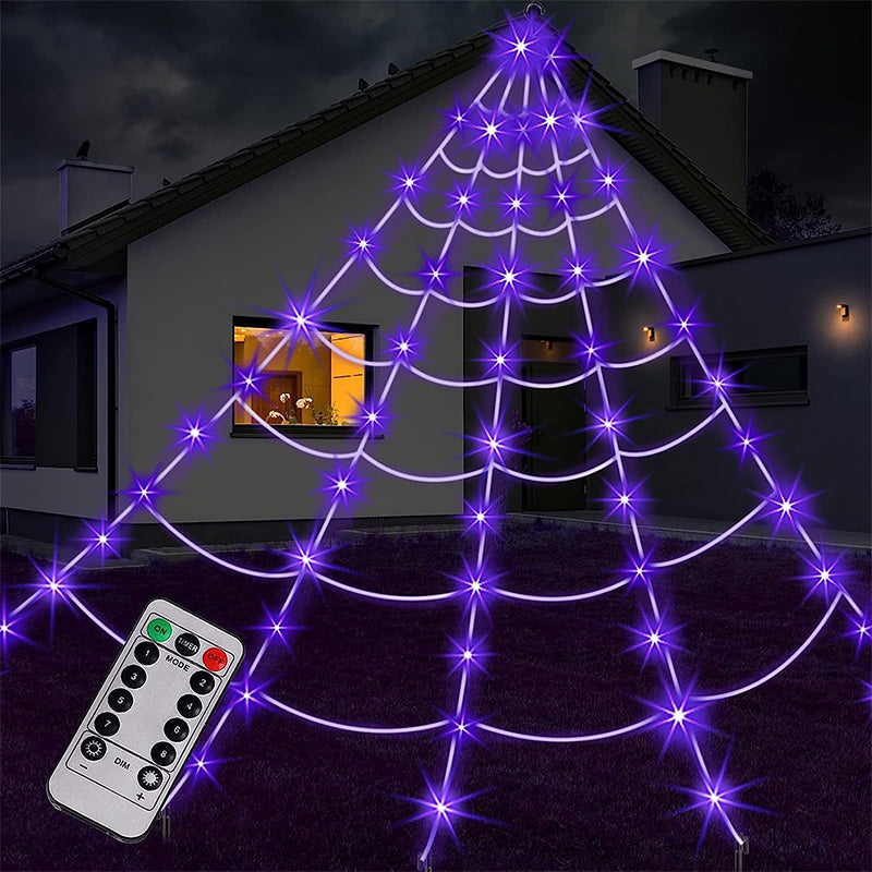 🥳2026 TOP PICK🥳 Spider Web Decor Light – 5M Hanging Design, Battery Operated, Includes Stakes & Hook – Indoor/Outdoor Use! 🎃💀