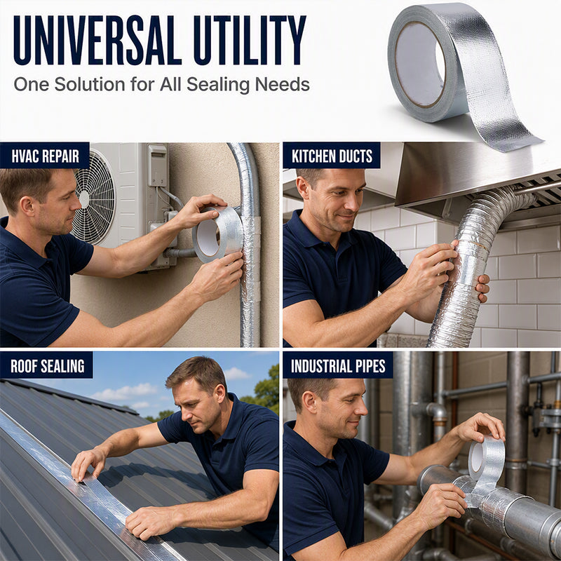 🔥 Reinforced Aluminum Foil Tape – Glass Fiber Mesh with Industrial-Strength Adhesive – Ideal for AC Pipes, Roof Sealing & HVAC Insulation 🔧🛡️