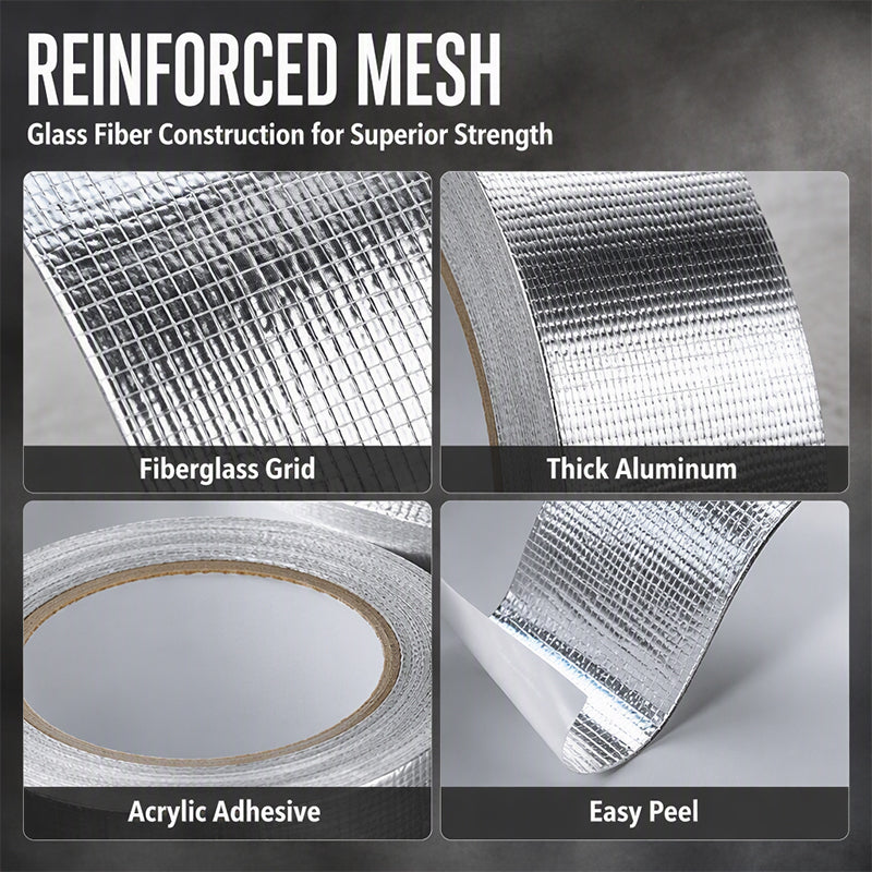🔥 Reinforced Aluminum Foil Tape – Glass Fiber Mesh with Industrial-Strength Adhesive – Ideal for AC Pipes, Roof Sealing & HVAC Insulation 🔧🛡️