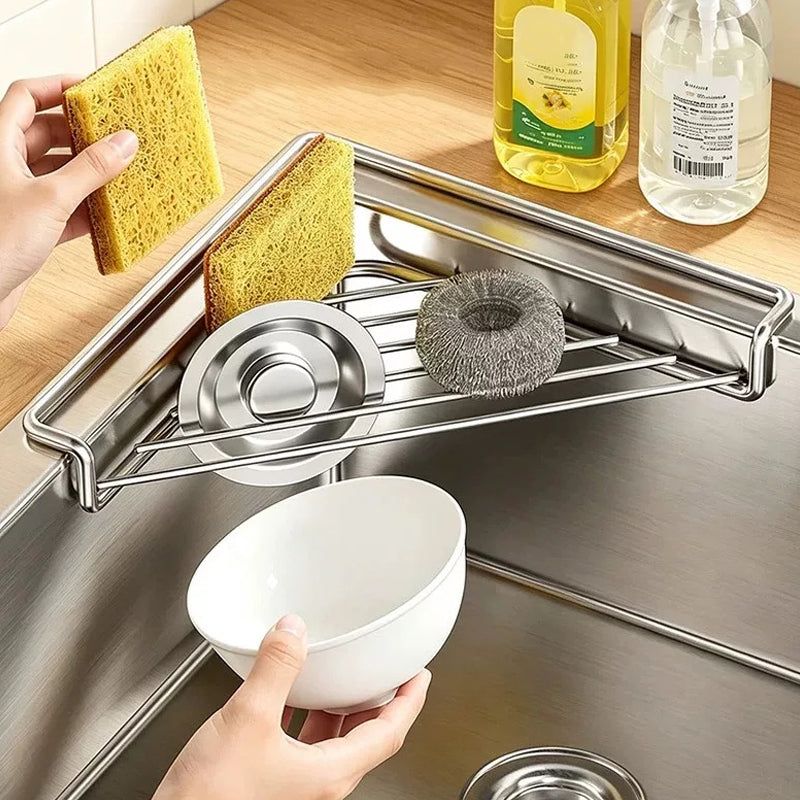 🥳2026 TOP PICK🥳 Sink Corner Drying Rack – Stainless Steel, Fast-Draining Design – Lifts Sponges Off Counter, Reduces Soggy Buildup! 🧽💨