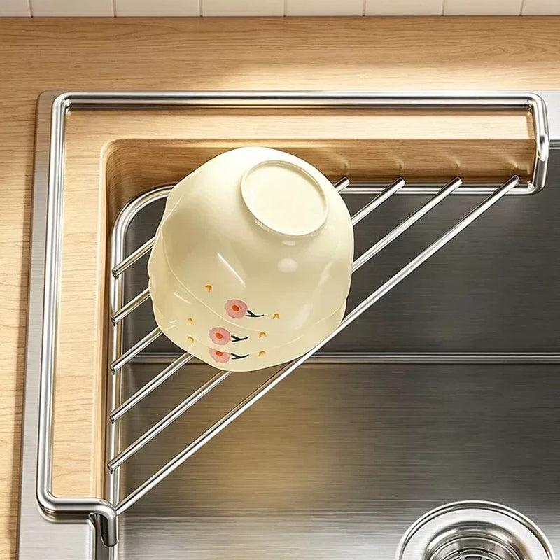 🥳2026 TOP PICK🥳 Sink Corner Drying Rack – Stainless Steel, Fast-Draining Design – Lifts Sponges Off Counter, Reduces Soggy Buildup! 🧽💨