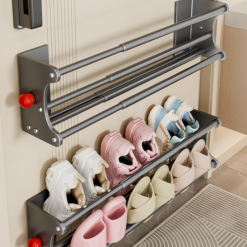 🥳2026 TOP PICK🥳 No-Drill Shoe Rack – Magnetic Mount, Extendable Design, Carbon Steel Build – Quick-Drain Bars, Odor-Free Storage! 🛡️💨