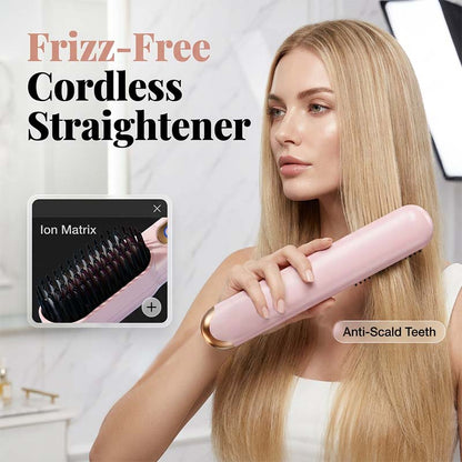 💇MORNING FRIZZ RUINING YOUR DAY?💇 Cordless Straightening Comb – Negative Ions Tame Static, 3 Heat Settings – Travel-Friendly Design! 🛡️