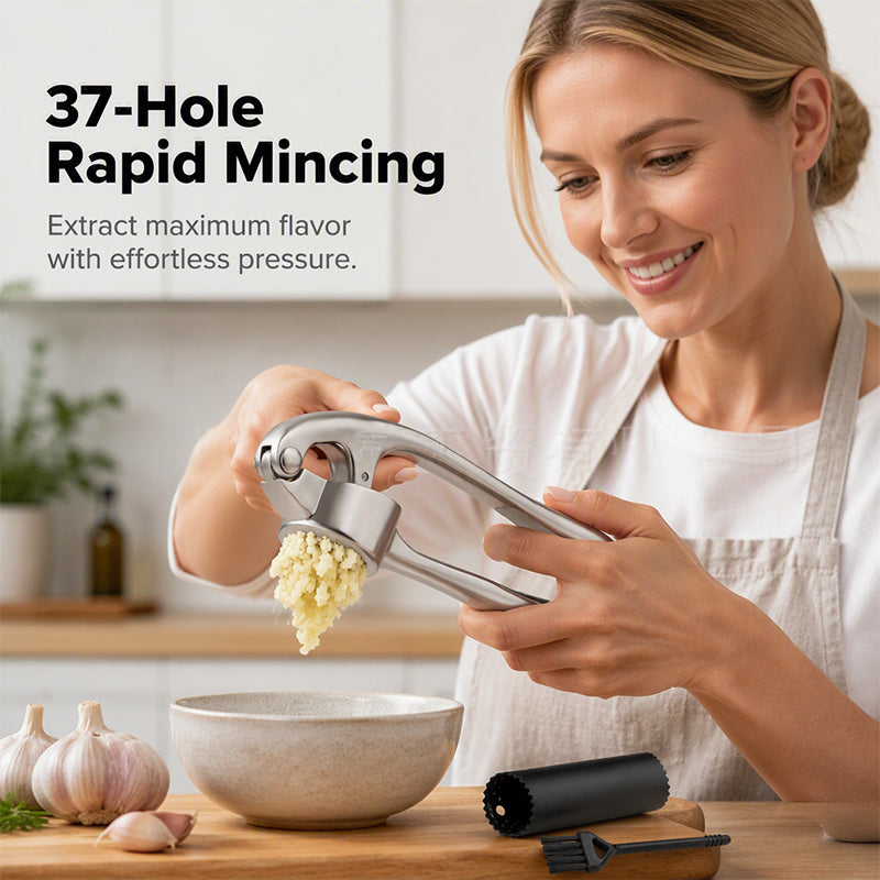 🥳2026 TOP PICK🥳 Garlic Press Set – High-Strength Zinc Alloy, Corrosion-Resistant, Effortless Squeeze – No More Smelly Hands or Waste! 🍳💨