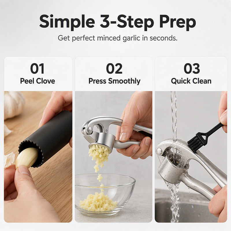 🥳2026 TOP PICK🥳 Garlic Press Set – High-Strength Zinc Alloy, Corrosion-Resistant, Effortless Squeeze – No More Smelly Hands or Waste! 🍳💨