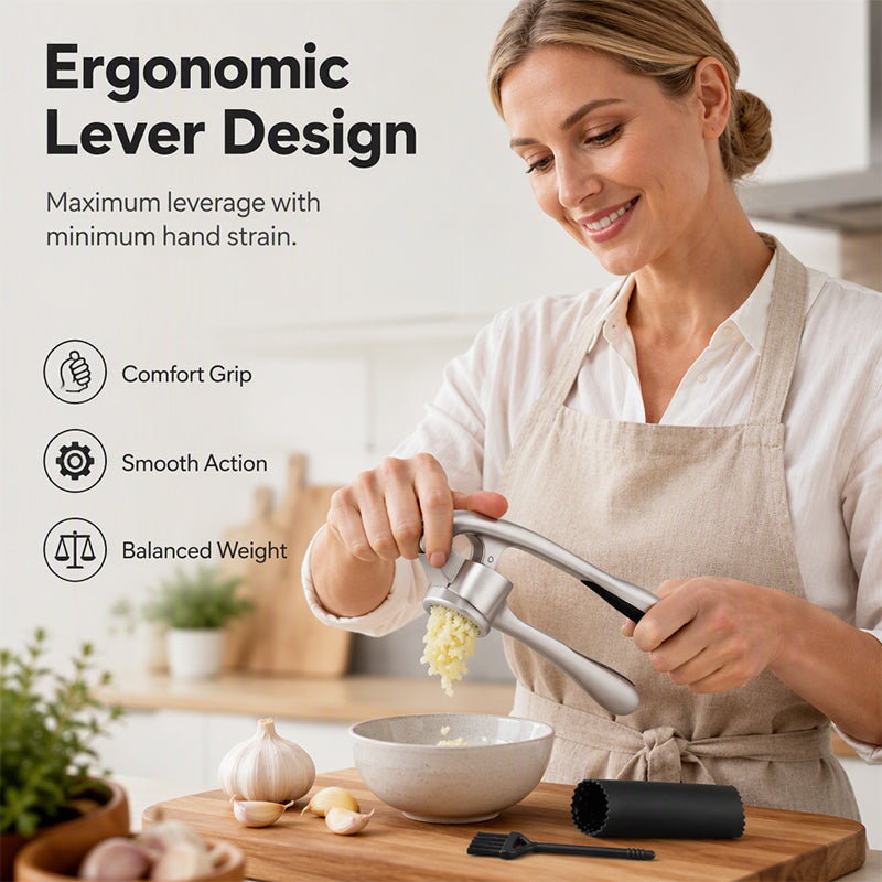 🥳2026 TOP PICK🥳 Garlic Press Set – High-Strength Zinc Alloy, Corrosion-Resistant, Effortless Squeeze – No More Smelly Hands or Waste! 🍳💨