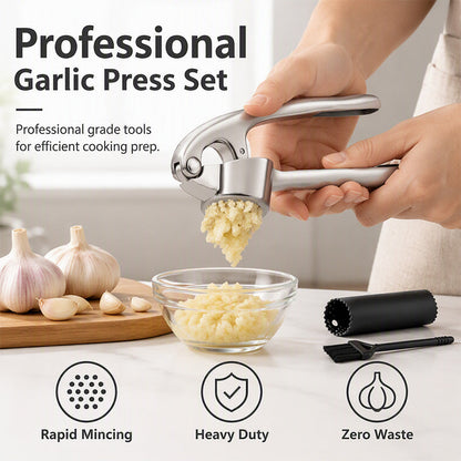 🥳2026 TOP PICK🥳 Garlic Press Set – High-Strength Zinc Alloy, Corrosion-Resistant, Effortless Squeeze – No More Smelly Hands or Waste! 🍳💨