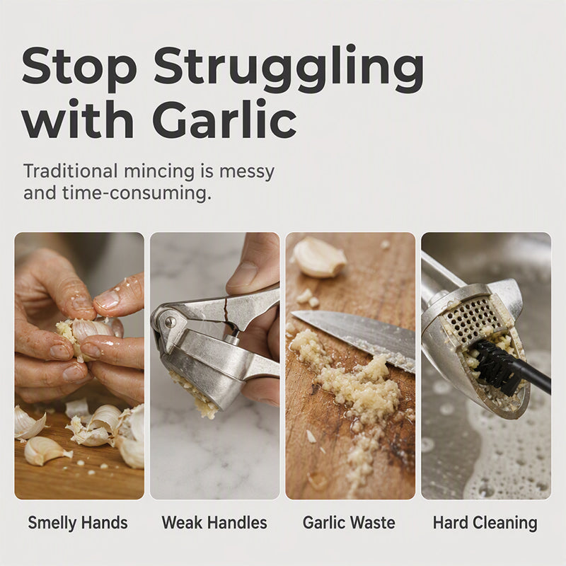 🥳2026 TOP PICK🥳 Garlic Press Set – High-Strength Zinc Alloy, Corrosion-Resistant, Effortless Squeeze – No More Smelly Hands or Waste! 🍳💨
