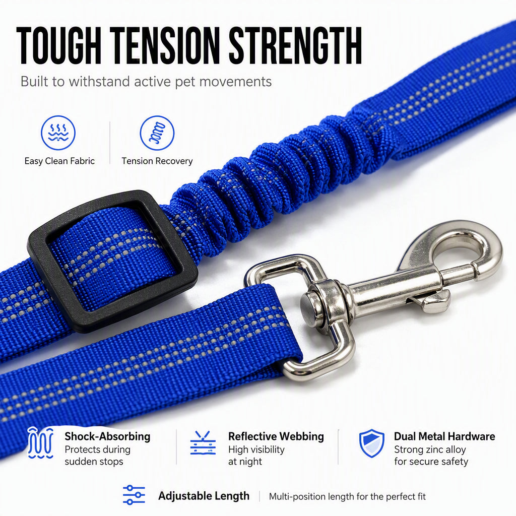 🥳2026 TOP PICK🥳 Reflective Elastic Pet Seat Belt – Heavy-Duty Nylon, 360° Rotating Hook, Anti-Corrosion – Reduces Pet Stress on Long Drives! 🚗💨
