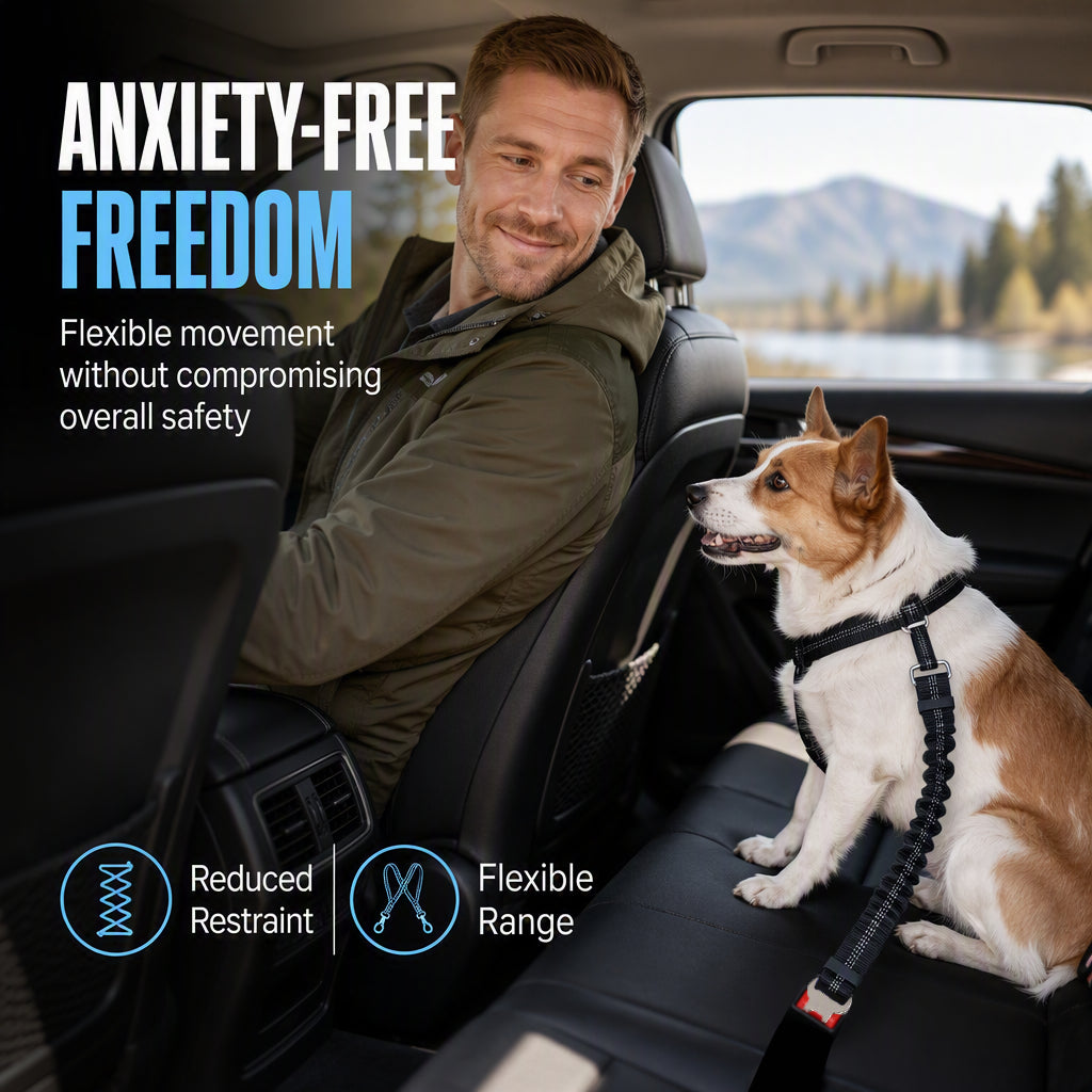 🥳2026 TOP PICK🥳 Reflective Elastic Pet Seat Belt – Heavy-Duty Nylon, 360° Rotating Hook, Anti-Corrosion – Reduces Pet Stress on Long Drives! 🚗💨