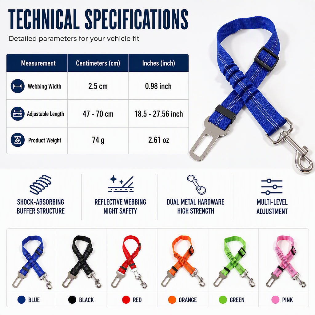 🥳2026 TOP PICK🥳 Reflective Elastic Pet Seat Belt – Heavy-Duty Nylon, 360° Rotating Hook, Anti-Corrosion – Reduces Pet Stress on Long Drives! 🚗💨