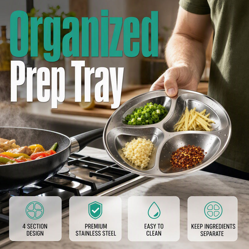 🥳HOT SALE🥳💞50K+ SOLD! Prep Plate – From £8.99! 4 compartments, stainless steel & easy clean. Cook faster – grab yours! ✅