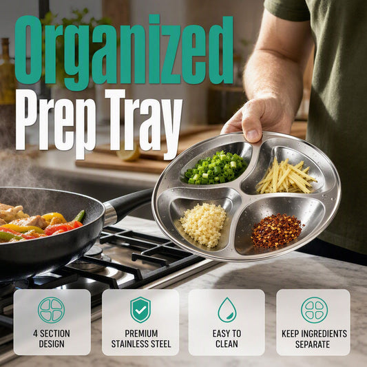 🥳HOT SALE🥳💞50K+ SOLD! Prep Plate – From £8.99! 4 compartments, stainless steel & easy clean. Cook faster – grab yours! ✅