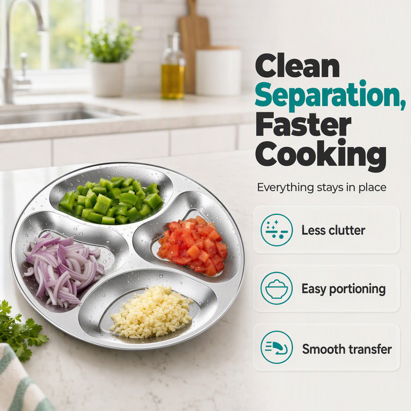 🥳HOT SALE🥳💞50K+ SOLD! Prep Plate – From £8.99! 4 compartments, stainless steel & easy clean. Cook faster – grab yours! ✅