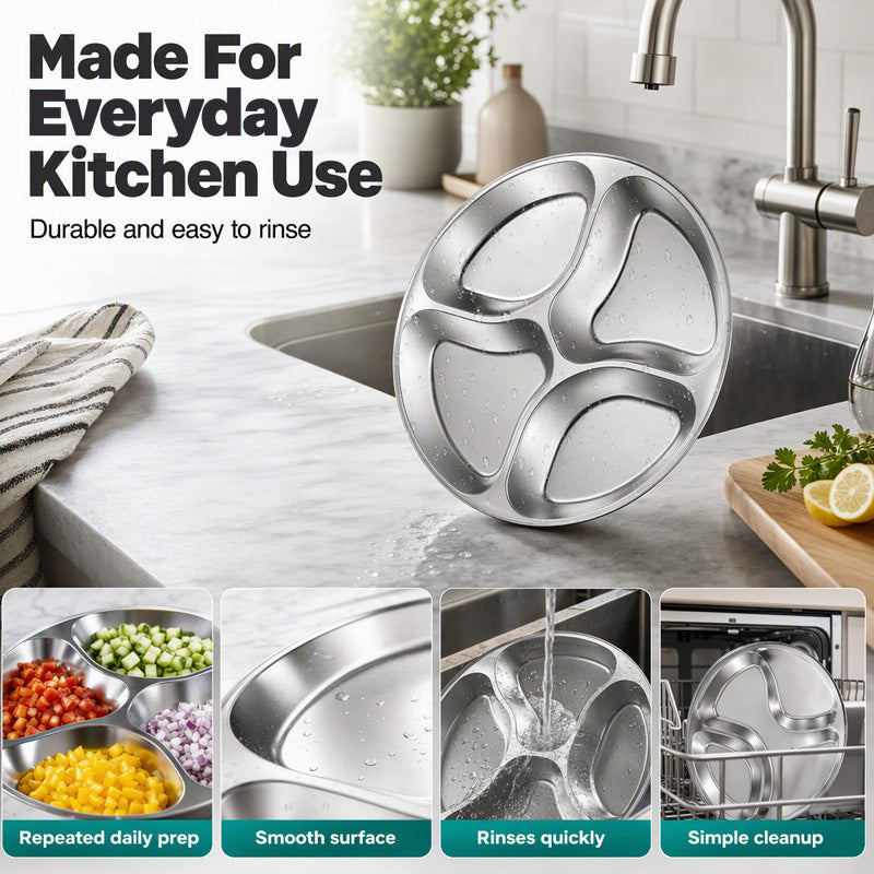 🥳HOT SALE🥳💞50K+ SOLD! Prep Plate – From £8.99! 4 compartments, stainless steel & easy clean. Cook faster – grab yours! ✅