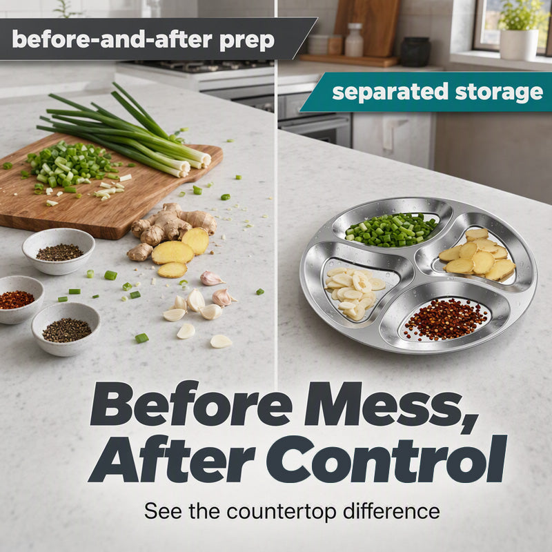 🥳HOT SALE🥳💞50K+ SOLD! Prep Plate – From £8.99! 4 compartments, stainless steel & easy clean. Cook faster – grab yours! ✅