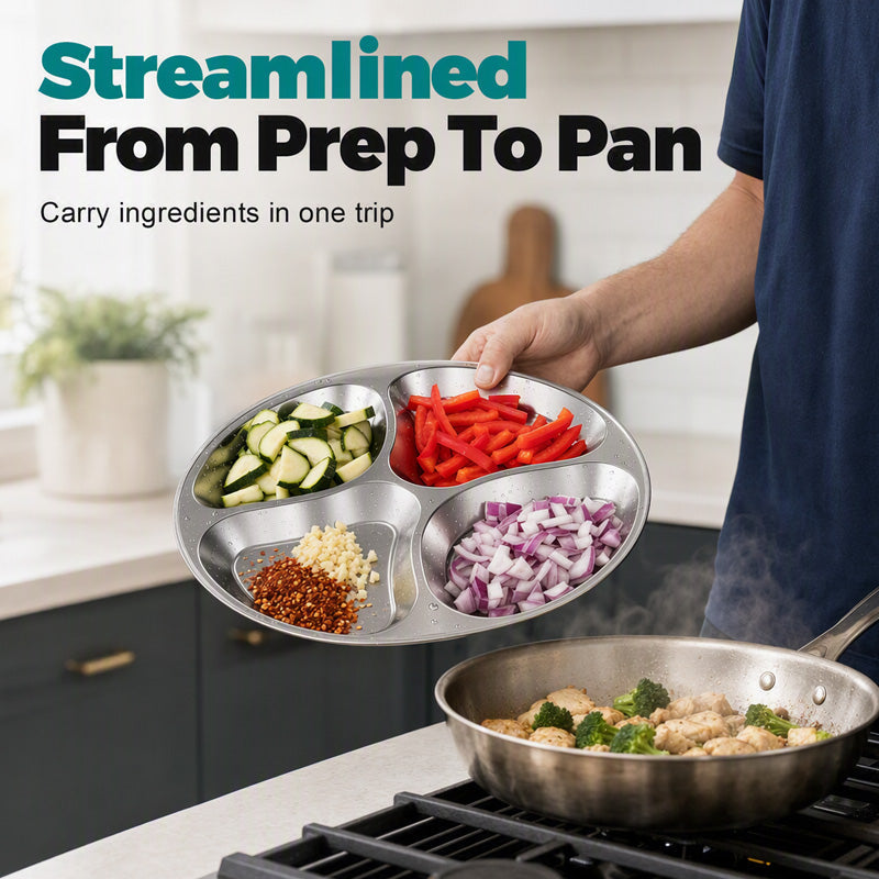 🥳HOT SALE🥳💞50K+ SOLD! Prep Plate – From £8.99! 4 compartments, stainless steel & easy clean. Cook faster – grab yours! ✅