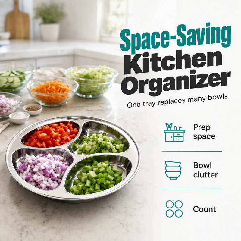 🥳HOT SALE🥳💞50K+ SOLD! Prep Plate – From £8.99! 4 compartments, stainless steel & easy clean. Cook faster – grab yours! ✅