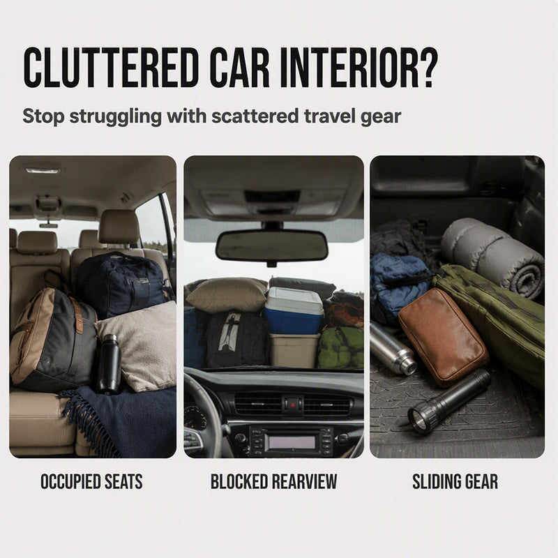 🔥 Car Ceiling Storage Bag with Adjustable Buckles – High-Density Polyester Mesh, Dual-Zipper Closure – Ideal for SUV, MPV & Family Road Trips 🚗🧳