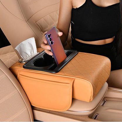 🔥FLASH SALE🔥 Multifunctional Car Armrest Cushion – Storage Drawer, Cup Holder & Phone Slot – Ergonomic Support, Velcro No-Drill Install! 🚗✨