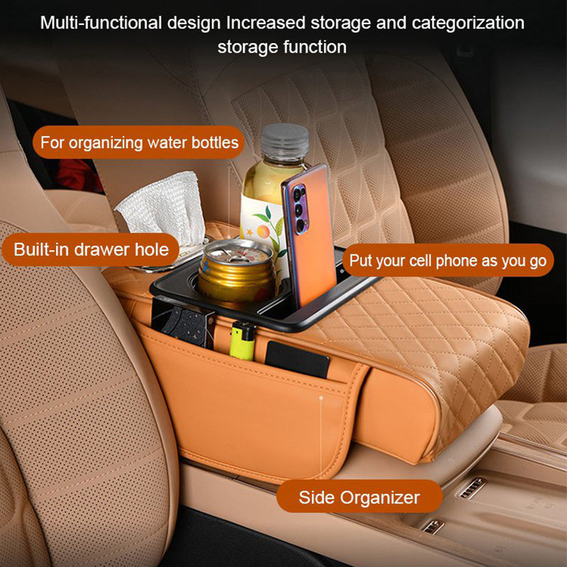 🔥FLASH SALE🔥 Multifunctional Car Armrest Cushion – Storage Drawer, Cup Holder & Phone Slot – Ergonomic Support, Velcro No-Drill Install! 🚗✨