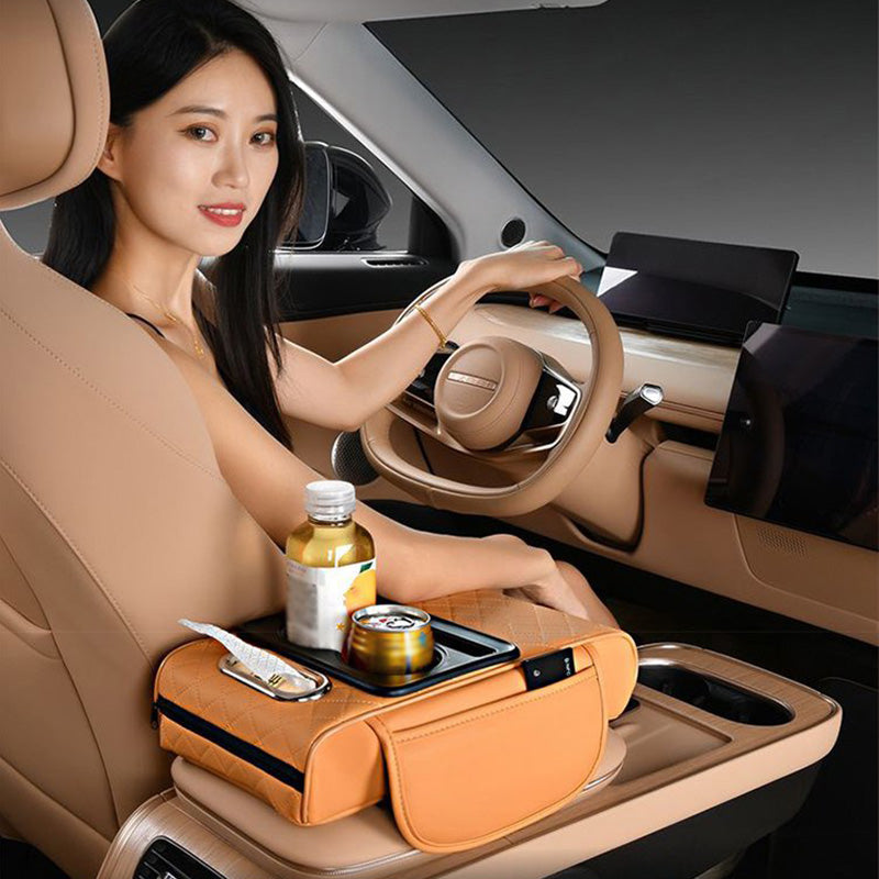 🔥FLASH SALE🔥 Multifunctional Car Armrest Cushion – Storage Drawer, Cup Holder & Phone Slot – Ergonomic Support, Velcro No-Drill Install! 🚗✨