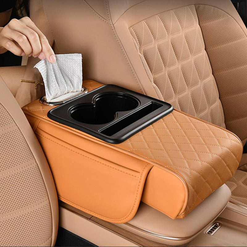 🔥FLASH SALE🔥 Multifunctional Car Armrest Cushion – Storage Drawer, Cup Holder & Phone Slot – Ergonomic Support, Velcro No-Drill Install! 🚗✨