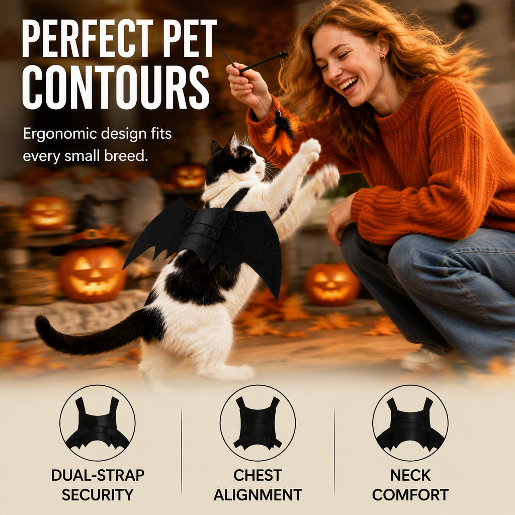 🥳2026 HOT SALE🥳💞50K+ SOLD! 🦇👻 50% OFF! Halloween Pet Bat Wings Costume – Realistic 3D silhouette, ultra‑lightweight design. Dual‑strap system keeps wings in place – perfect for spooky photos & festive fun! 📸✨