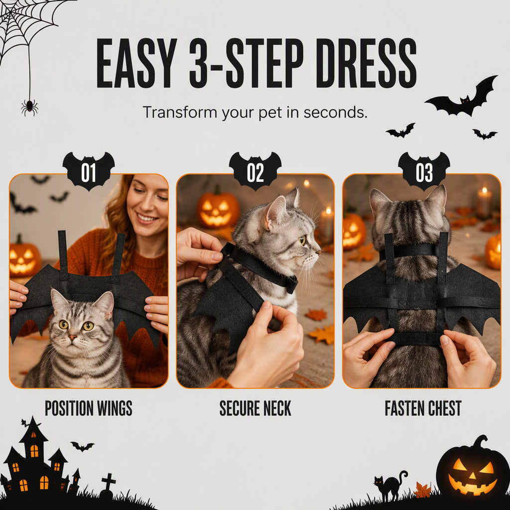 🥳2026 HOT SALE🥳💞50K+ SOLD! 🦇👻 50% OFF! Halloween Pet Bat Wings Costume – Realistic 3D silhouette, ultra‑lightweight design. Dual‑strap system keeps wings in place – perfect for spooky photos & festive fun! 📸✨