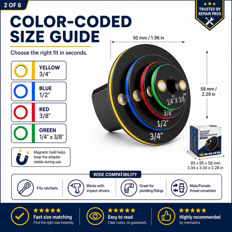 ⏰50% OFF⏰ Universal Magnetic Threaded Adapter – Color-Coded Size Rings, Premium Aluminum – Rust-Resistant, Compact – For Ratchets & Power Tools! 🔋
