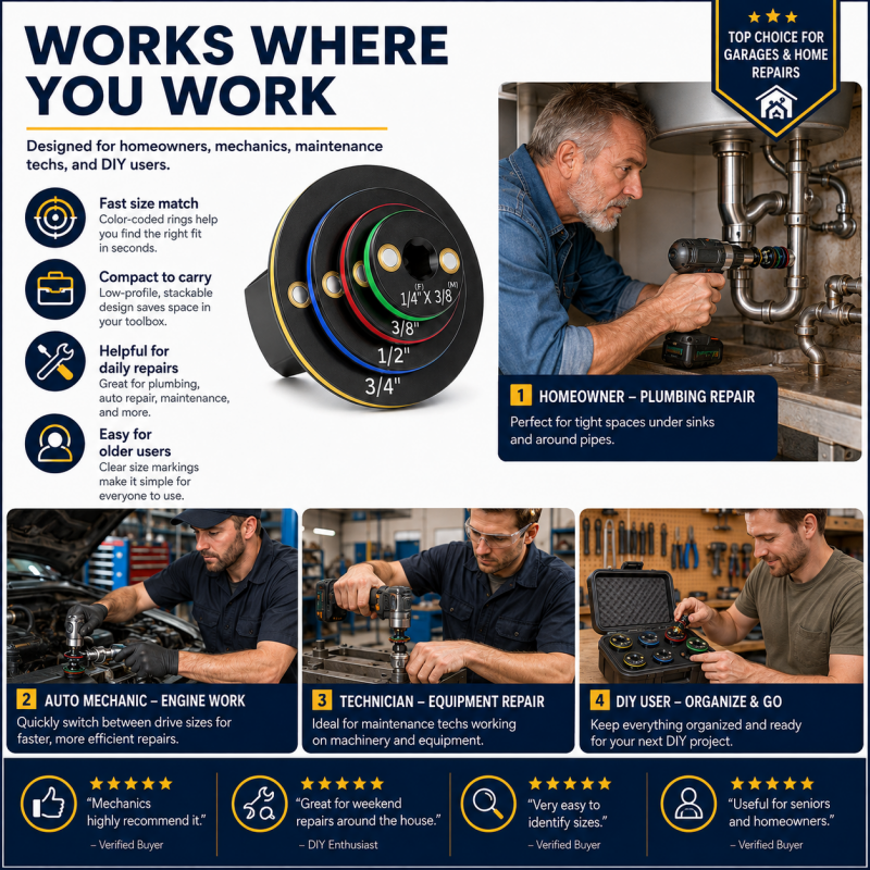 ⏰50% OFF⏰ Universal Magnetic Threaded Adapter – Color-Coded Size Rings, Premium Aluminum – Rust-Resistant, Compact – For Ratchets & Power Tools! 🔋