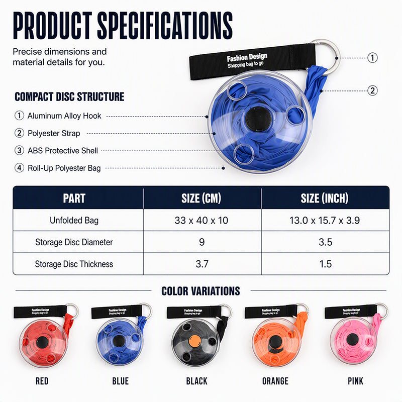 🥳2026 TOP PICK🥳 Roll-Up Shopping Bag – Compact Disc Design, Expands to 33x40cm – Tear-Resistant, Eco-Friendly – Perfect for Groceries & Travel! 🛡️💨